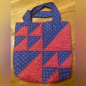 Handmade Blue and Red Americana Quilted Tote Bag